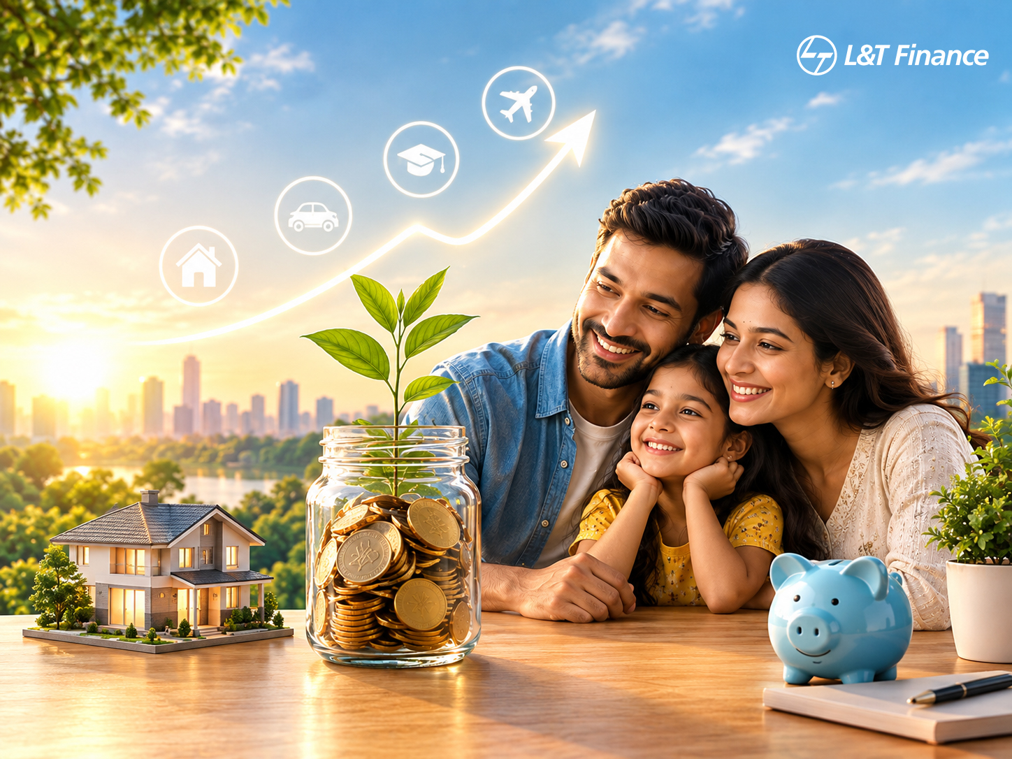 Happy Indian Family achieving milestones with L&T Finance